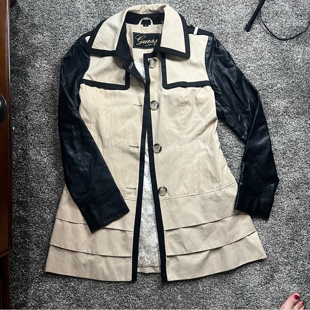 Guess Women's Black and Cream Trench Coat